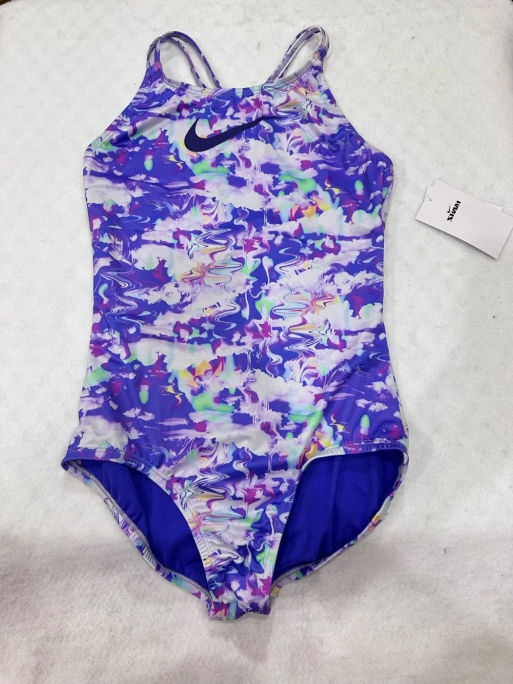 Nike Girls Purple & White Marble One-Piece Swim Suit